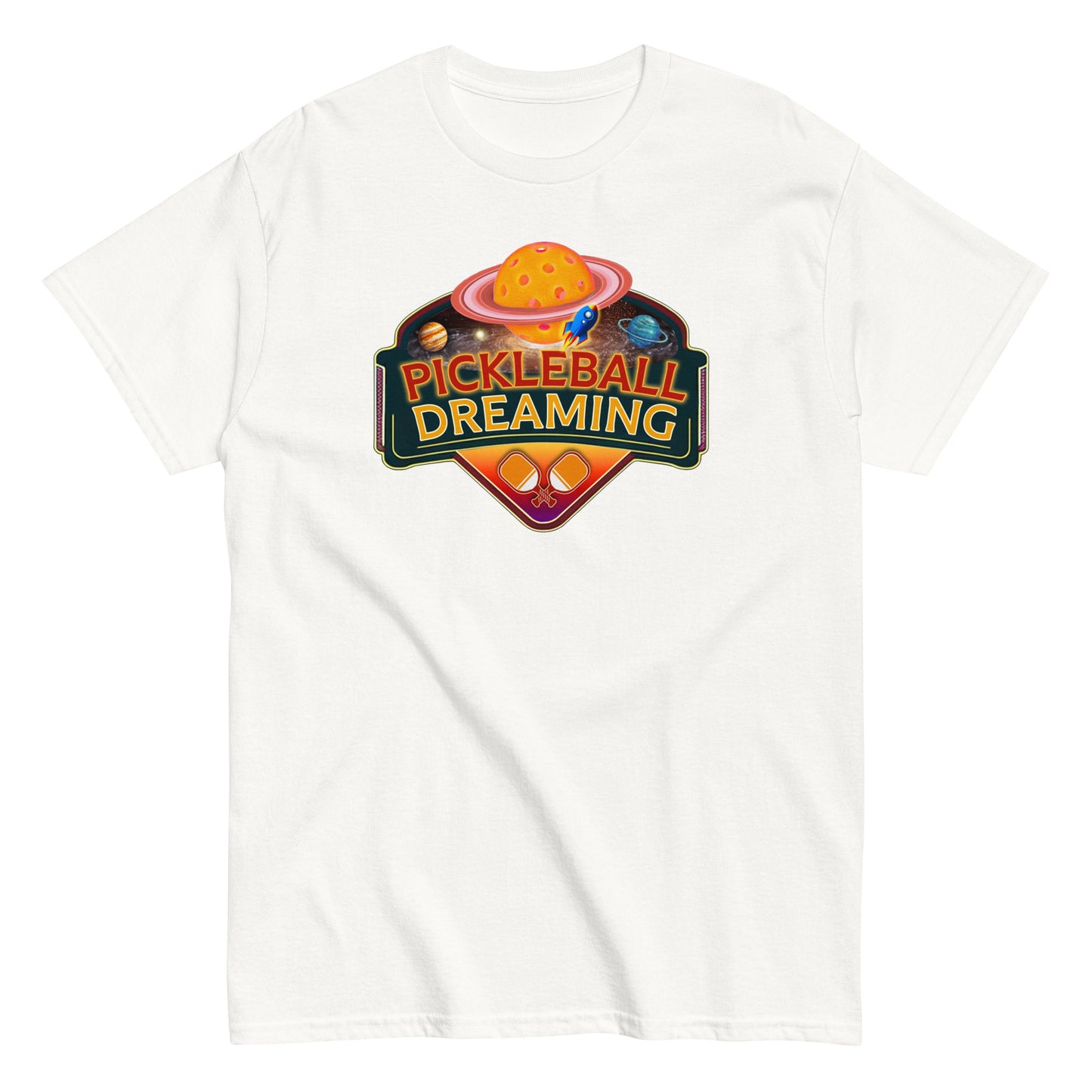 Fun Pickleball Shirt, Pickleball Dreaming Outer Space, Front Center Graphic