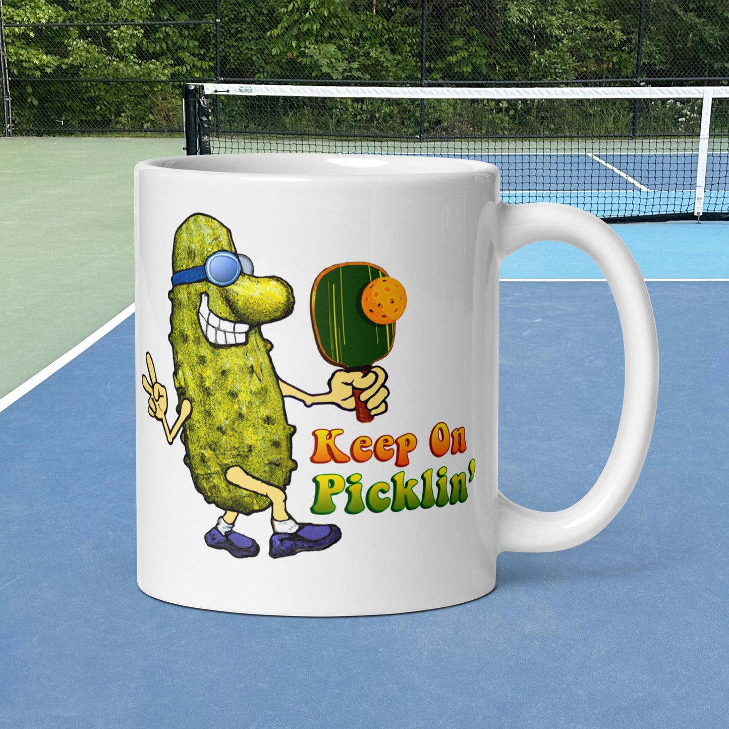 Fun Pickleball Mug, Keep On Picklin' Pickledude, White, 11oz or 15oz