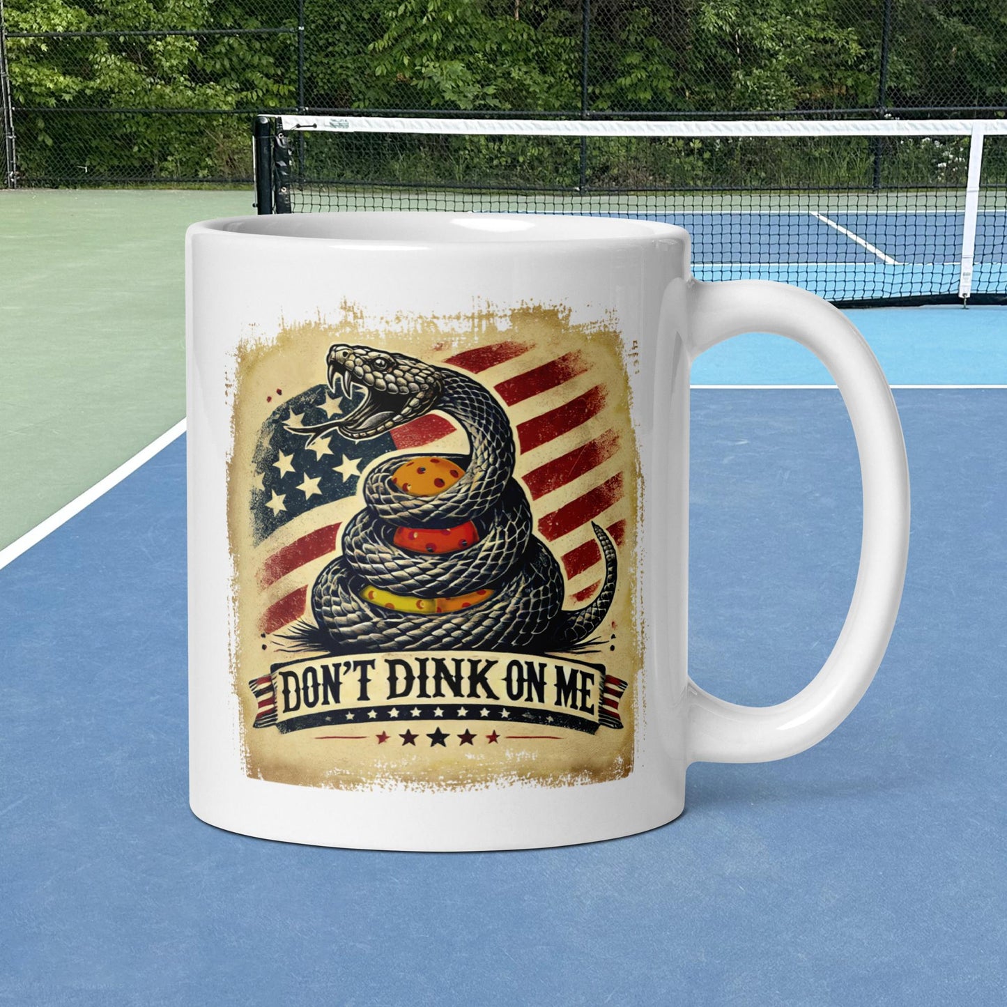 Patriotic Pickleball Mug, Don't Dink On Me, White, 11 oz or 15 oz