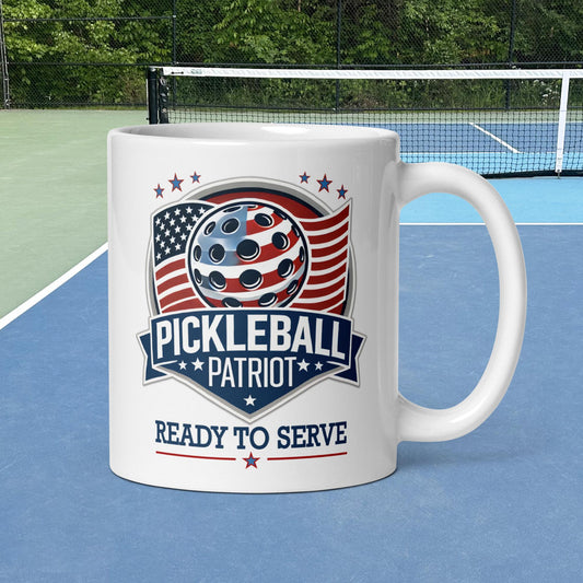 Patriotic Pickleball Mug, Pickleball Patriot, White, 11 oz or 15 oz