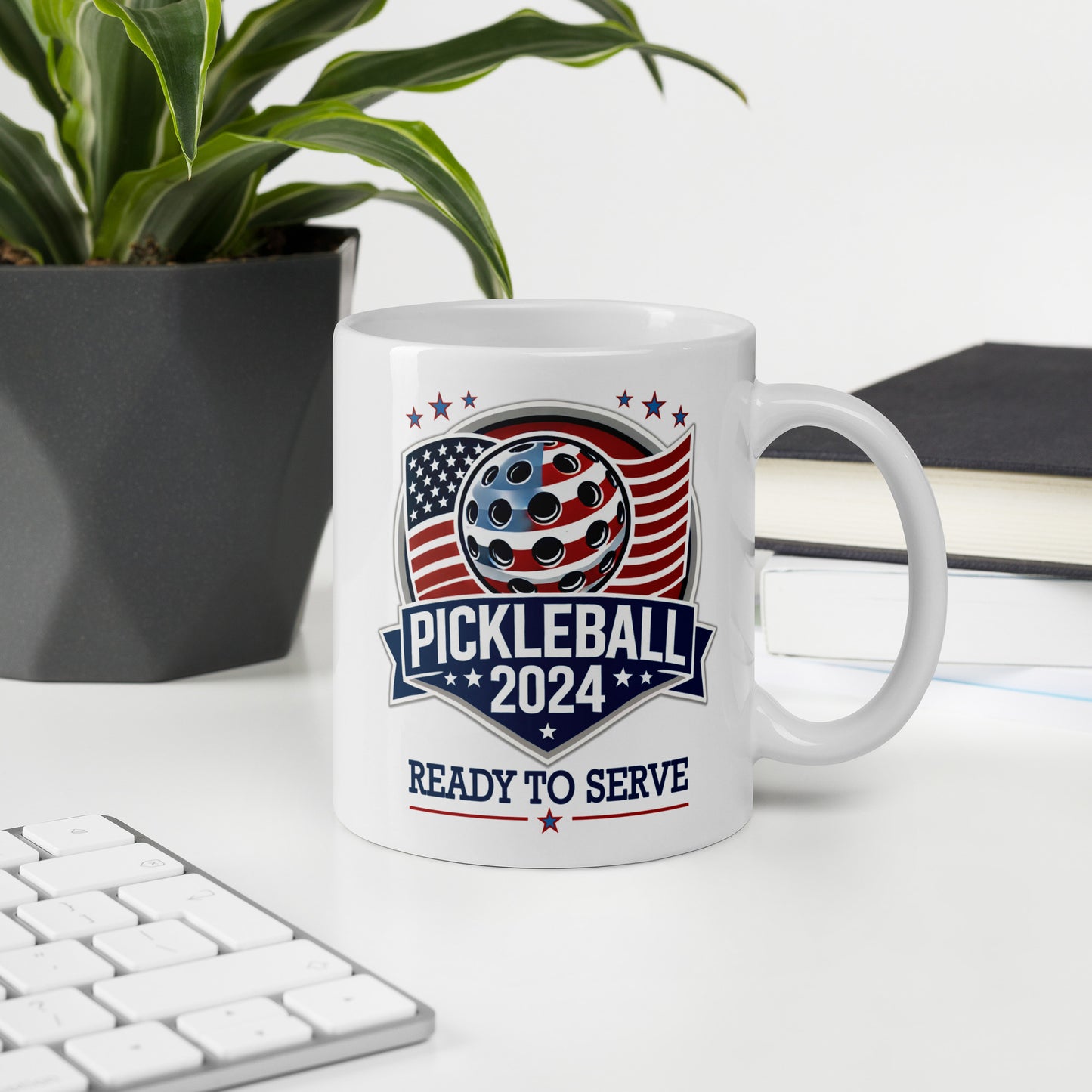 Patriotic Pickleball Mug, Pickleball 2024, White, 11 oz or 15 oz