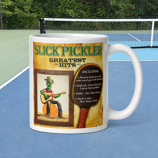 White Pickleball Mug, Slick Pickler Album Cover, 11oz