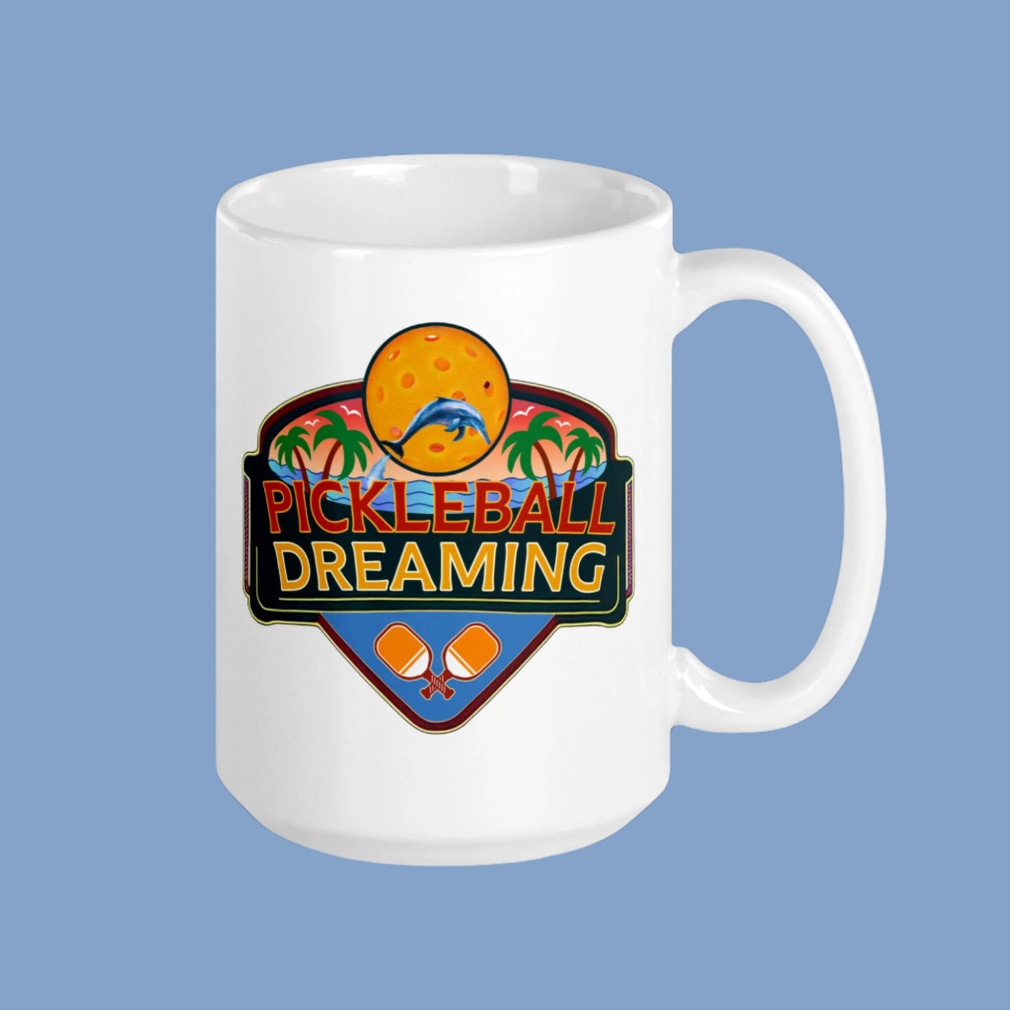 Fun Pickleball Mug, Pickleball Dreaming Tropical, White, 11 oz or 15 oz