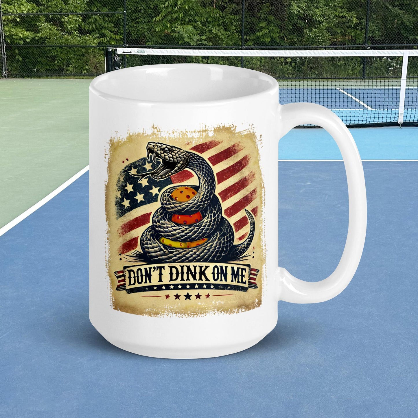 Patriotic Pickleball Mug, Don't Dink On Me, White, 11 oz or 15 oz