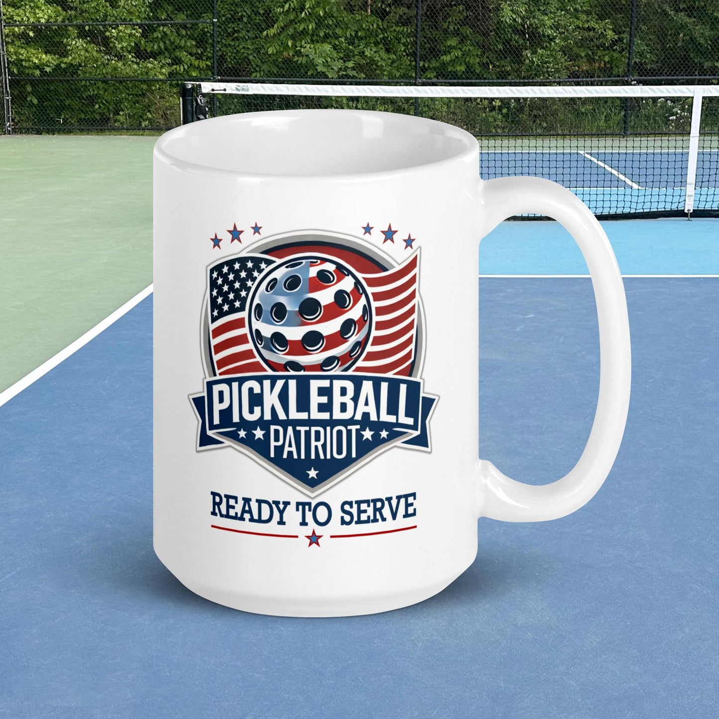 Patriotic Pickleball Mug, Pickleball Patriot, White, 11 oz or 15 oz