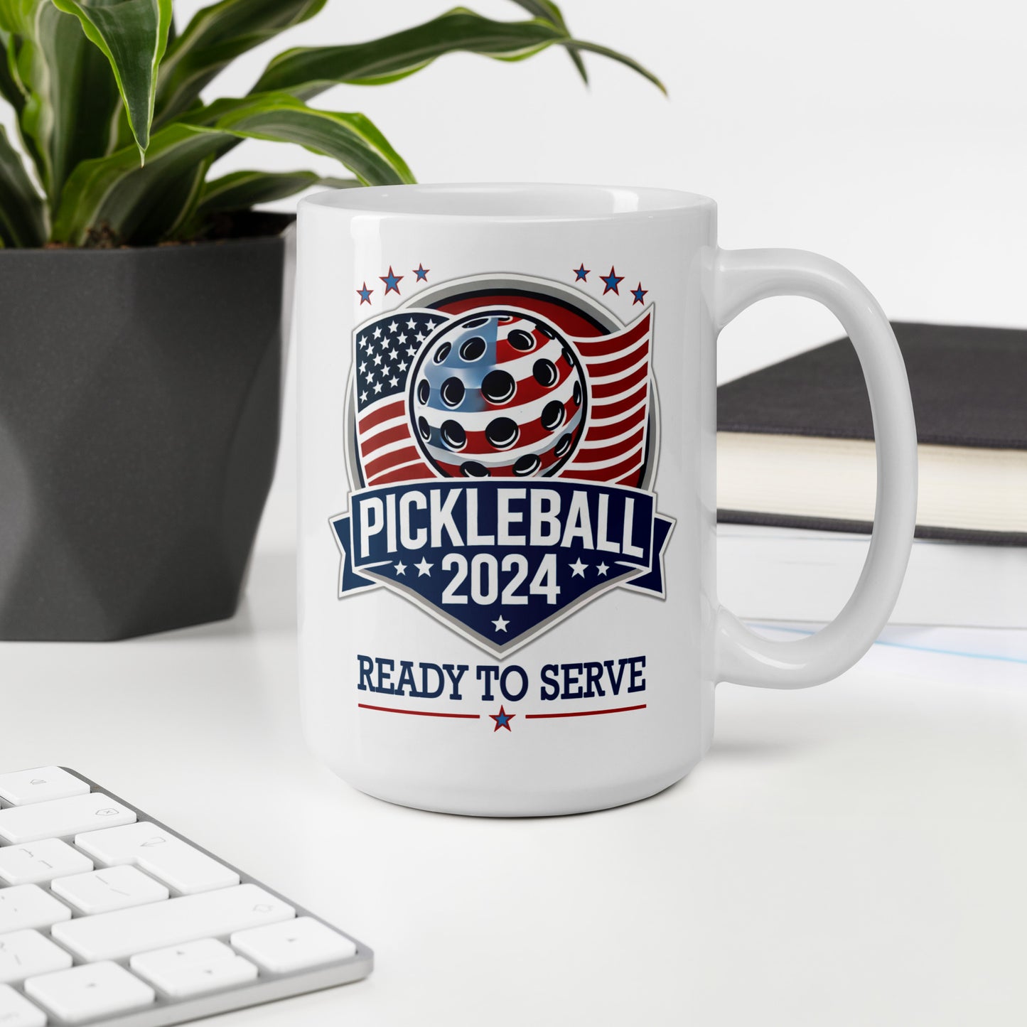 Patriotic Pickleball Mug, Pickleball 2024, White, 11 oz or 15 oz