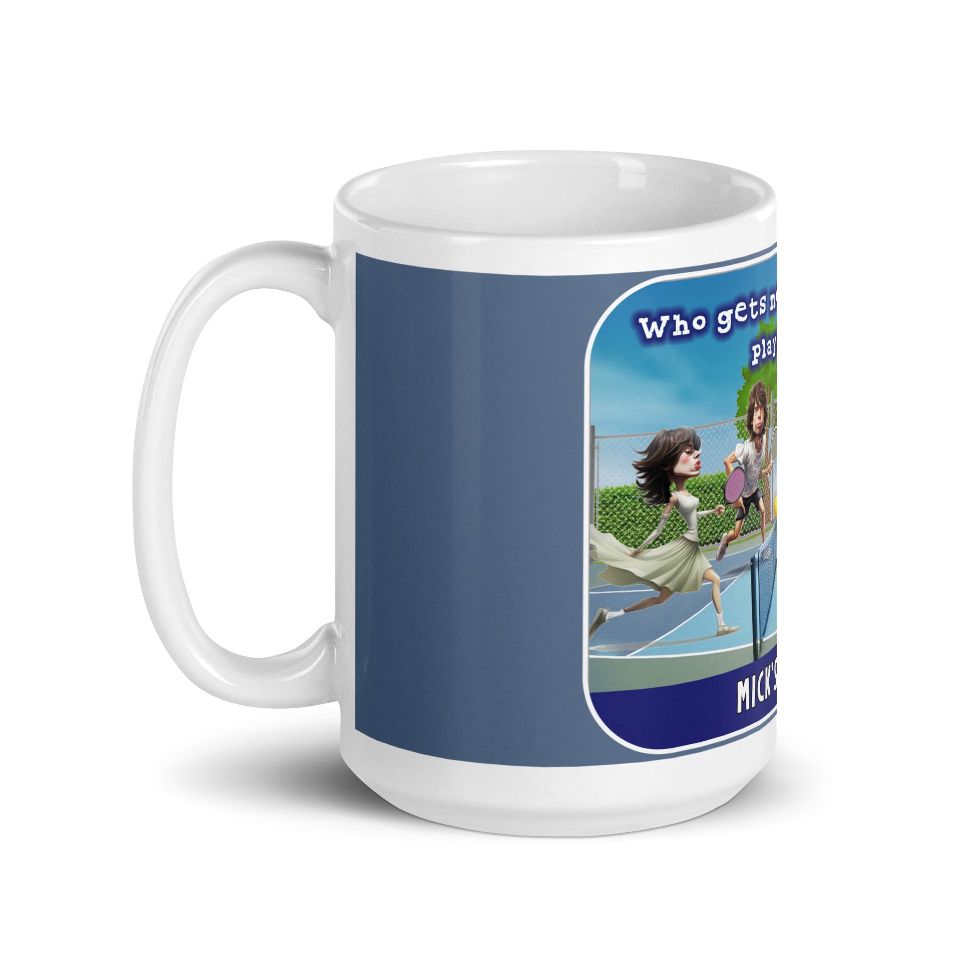 Side View Pickleball Mug, Mick's Doubles, White, 15oz