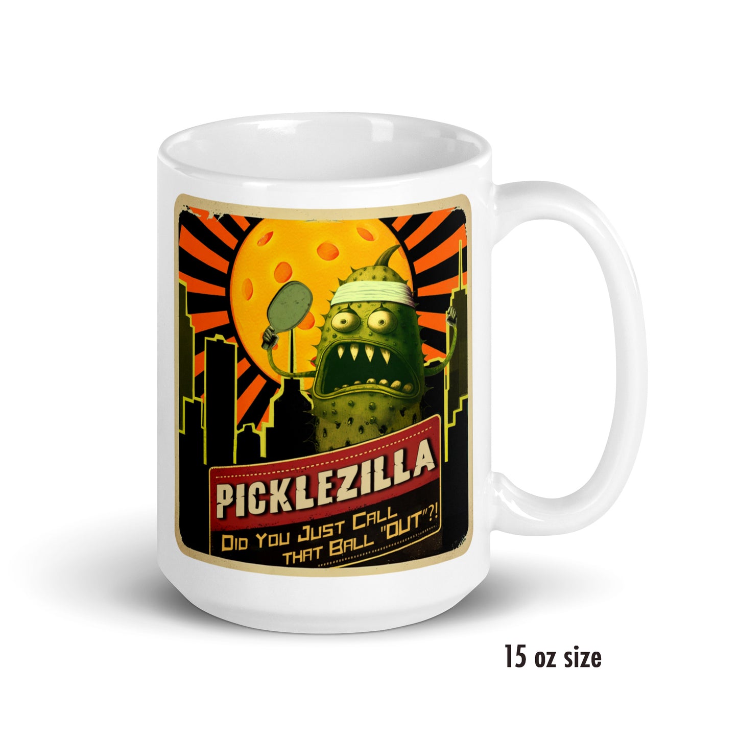 Picklezilla Fun Pickleball Mug, Out Call, White, 11oz or 15oz