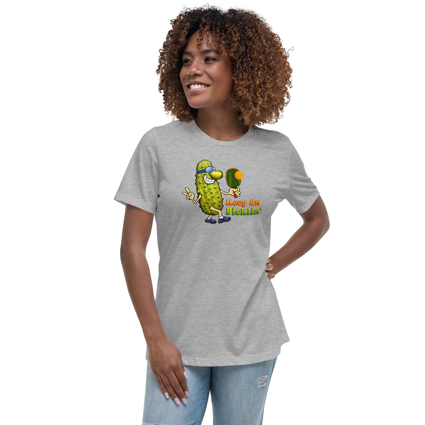 Women's Pickleball T-shirt, Keep On Picklin' Pickledude, Front Center Graphic, Short-sleeve