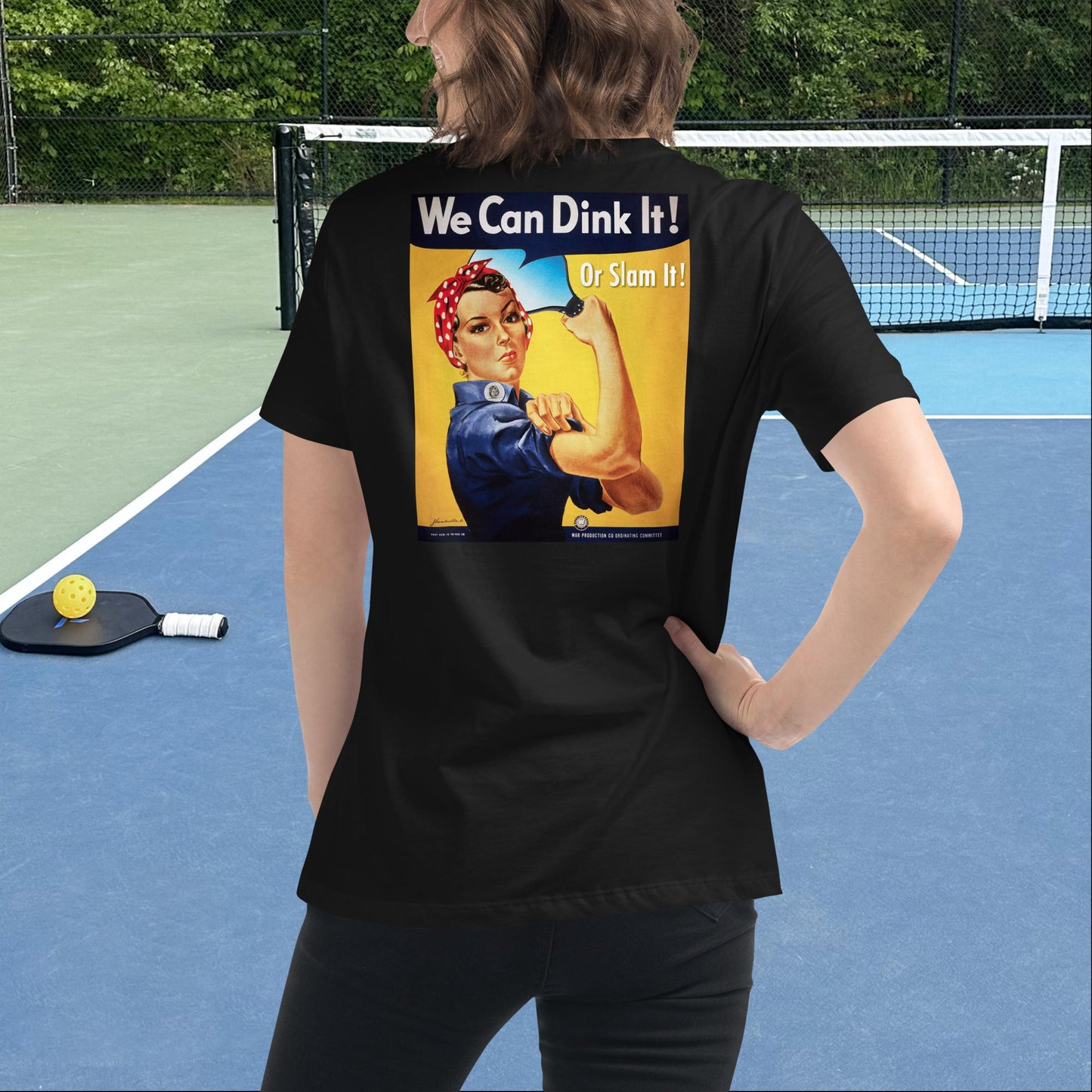 Black Rosie the Riveter T-shirt, Graphic on Back, Women's Relaxed Cotton Tee