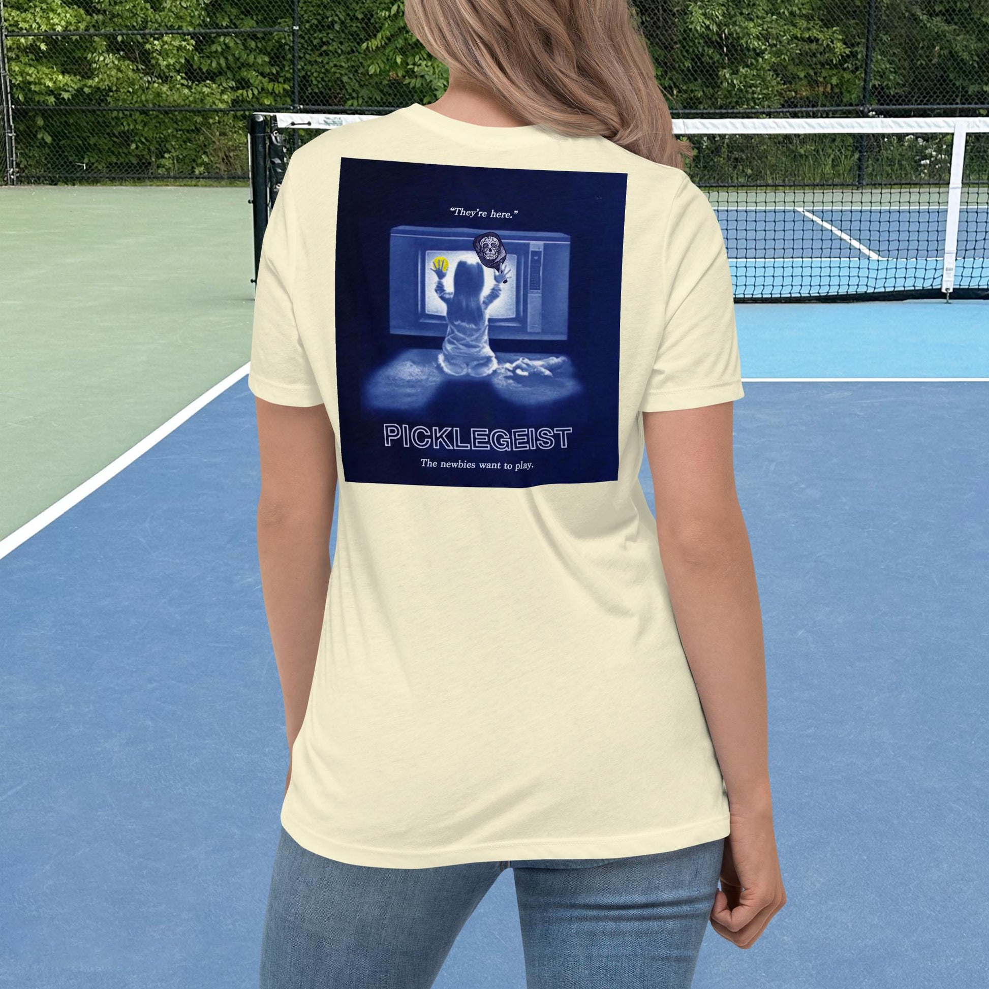 Citron Cream colored Short-sleeve Women's Pickleball Shirt with Picklegeist graphic on Back