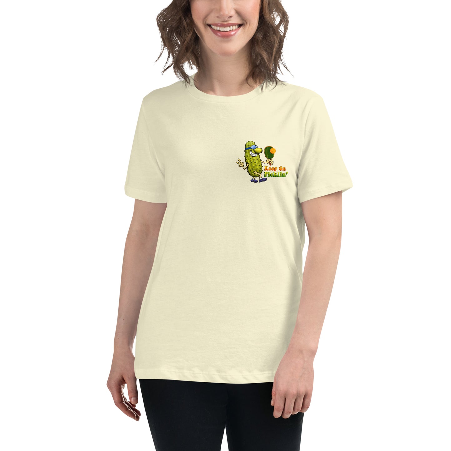 Women's Pickleball T-shirt, Keep On Picklin' Pickledude, Left Chest Graphic, Short-sleeve