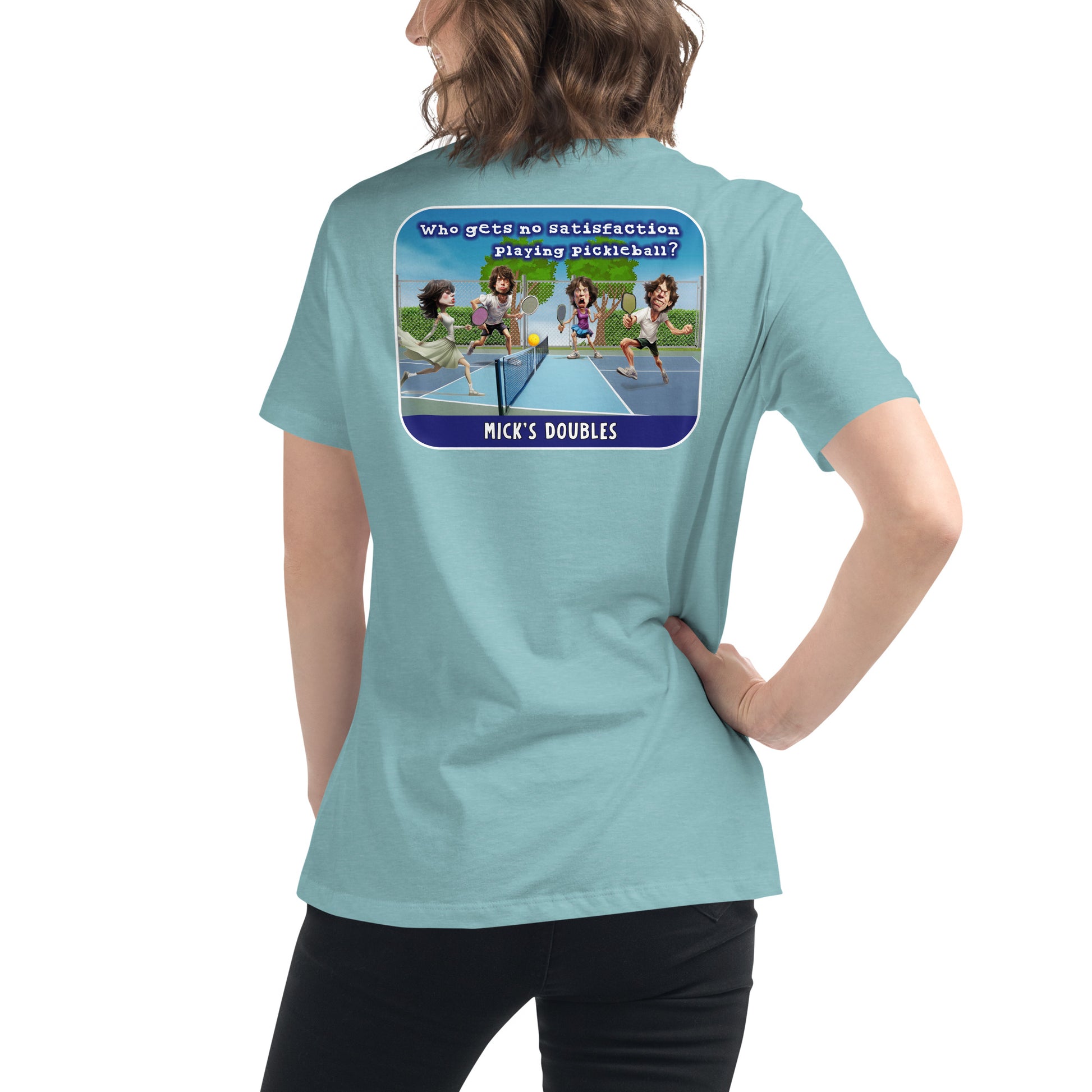 Heather Aqua Mick's Doubles Pickleball T-shirt, Graphic on Back, Women's Relaxed Tee