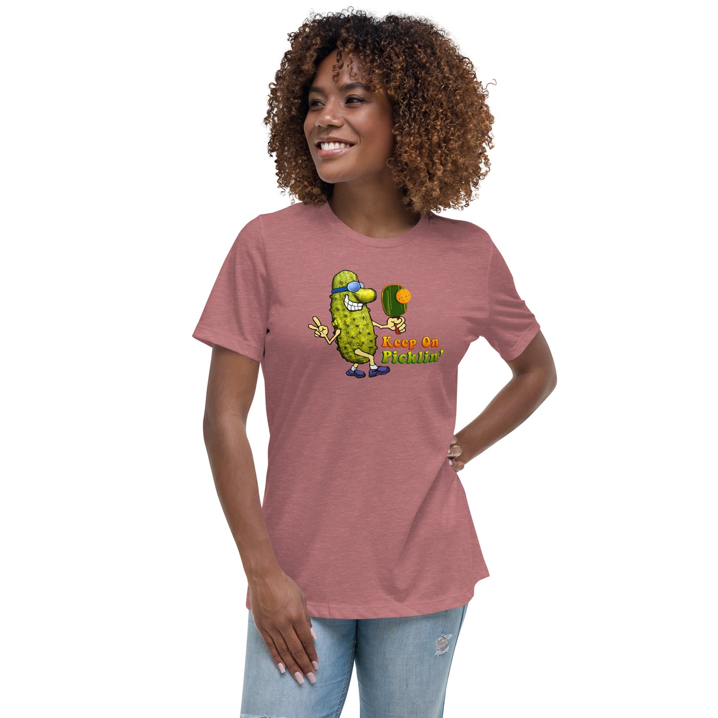 Women's Pickleball T-shirt, Keep On Picklin' Pickledude, Front Center Graphic, Short-sleeve