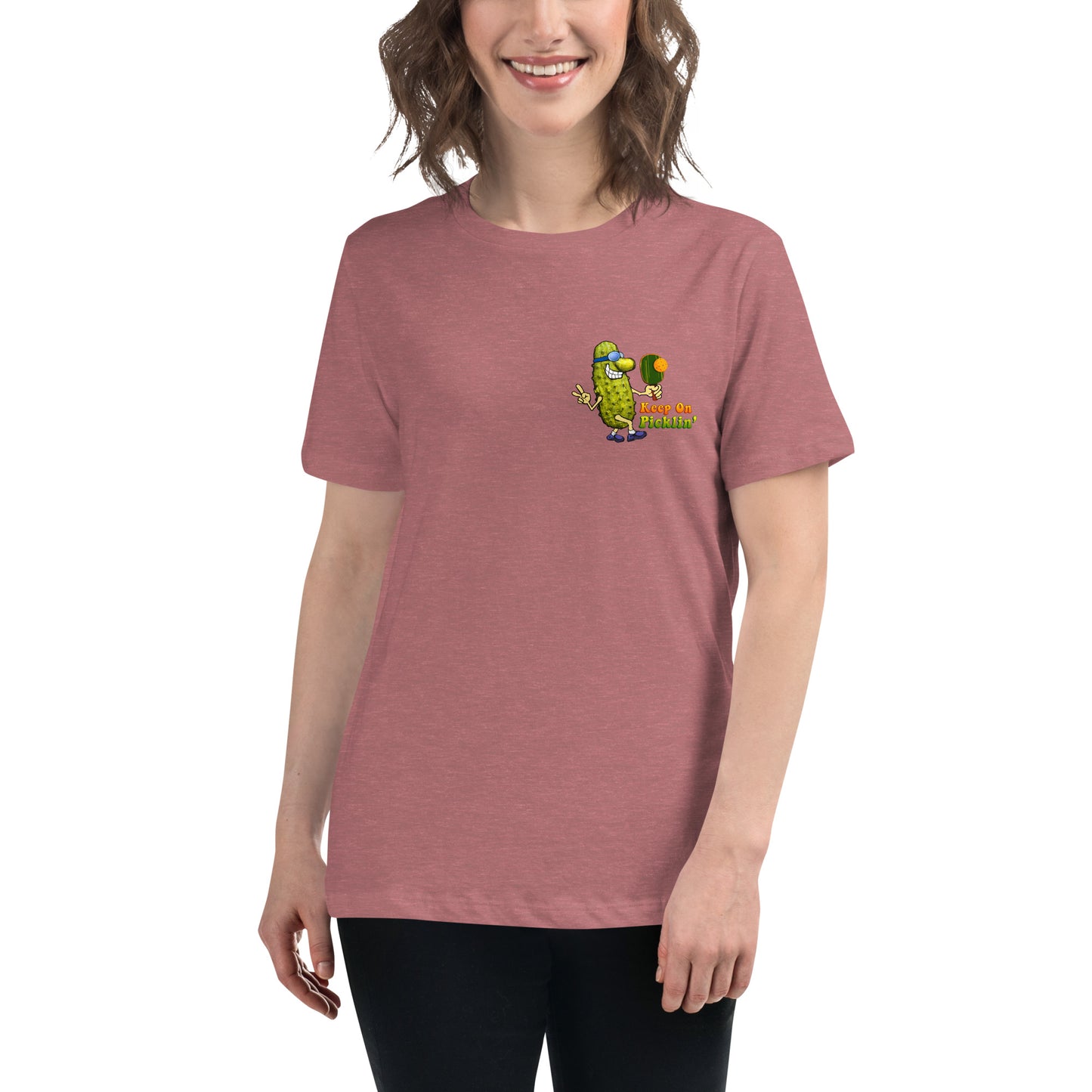 Women's Pickleball T-shirt, Keep On Picklin' Pickledude, Left Chest Graphic, Short-sleeve