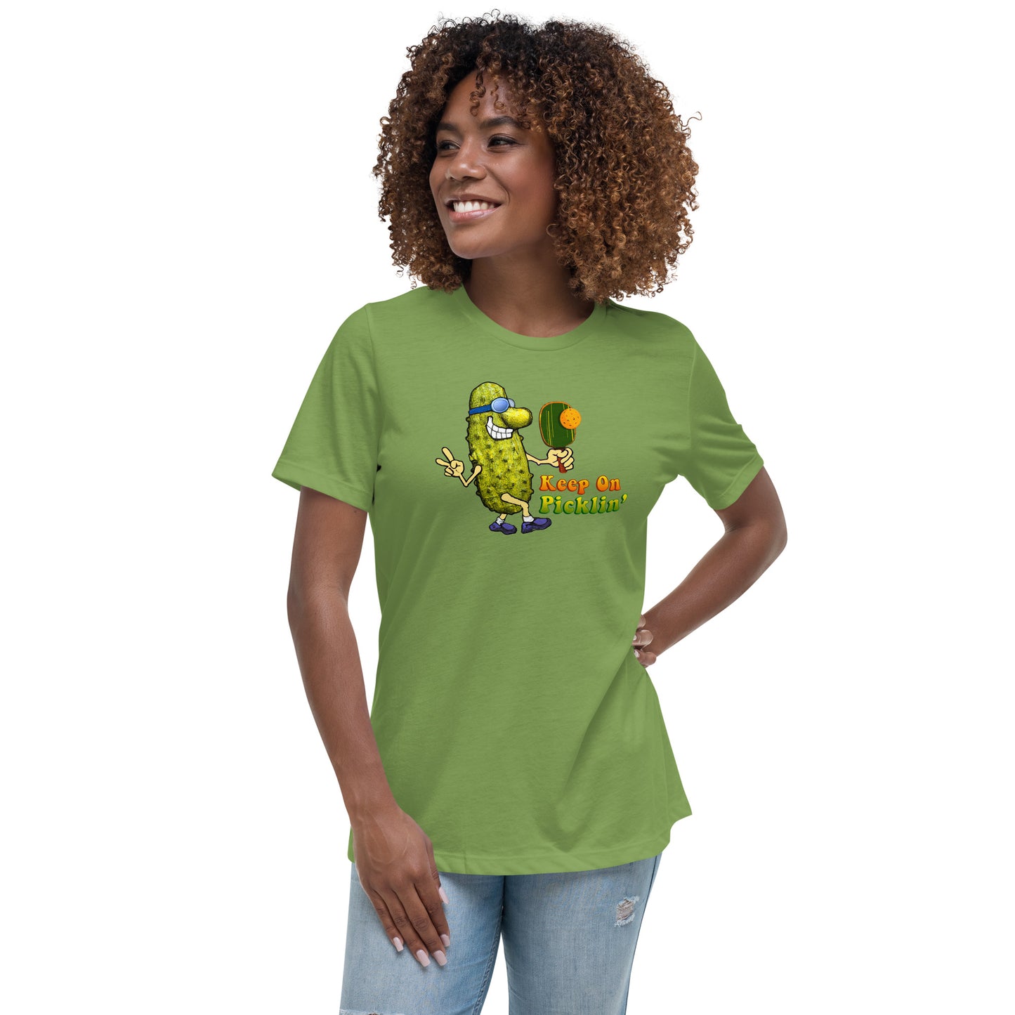 Women's Pickleball T-shirt, Keep On Picklin' Pickledude, Front Center Graphic, Short-sleeve