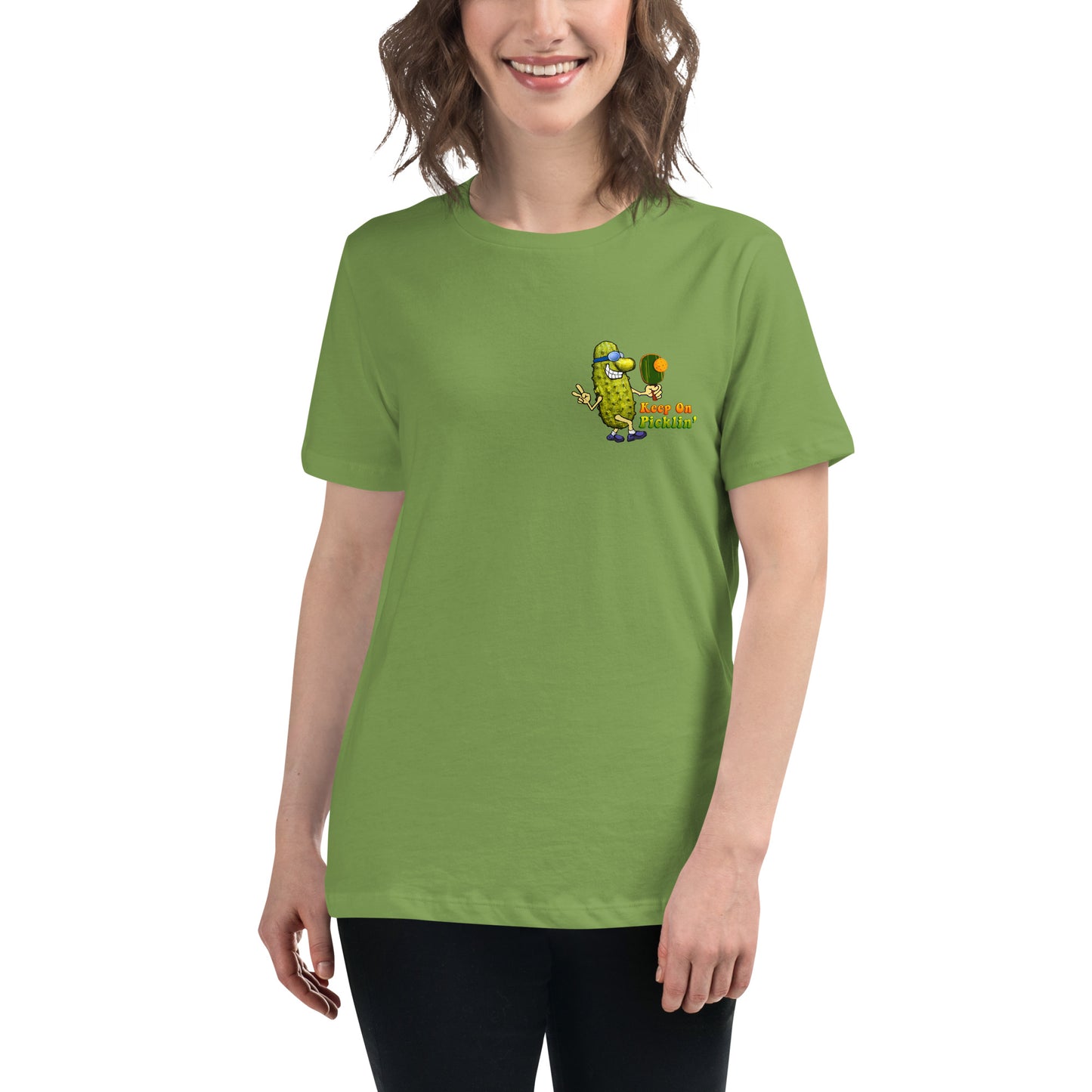 Women's Pickleball T-shirt, Keep On Picklin' Pickledude, Left Chest Graphic, Short-sleeve