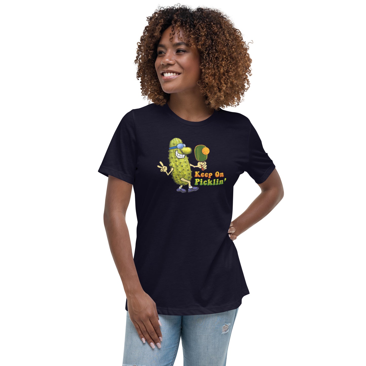 Women's Pickleball T-shirt, Keep On Picklin' Pickledude, Front Center Graphic, Short-sleeve