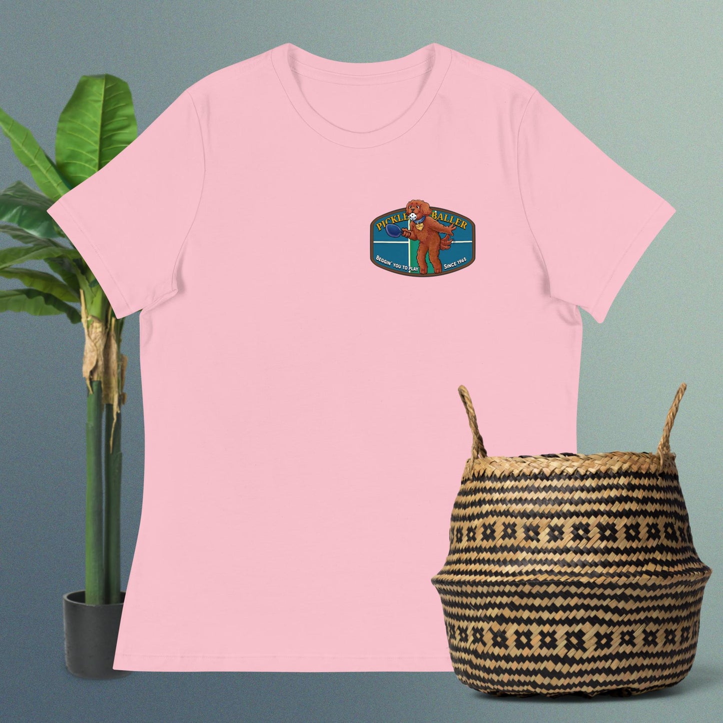 Pink Pickleballer T-shirt, Pickles Beggin on Left Chest, Women's Relaxed Cotton Tee