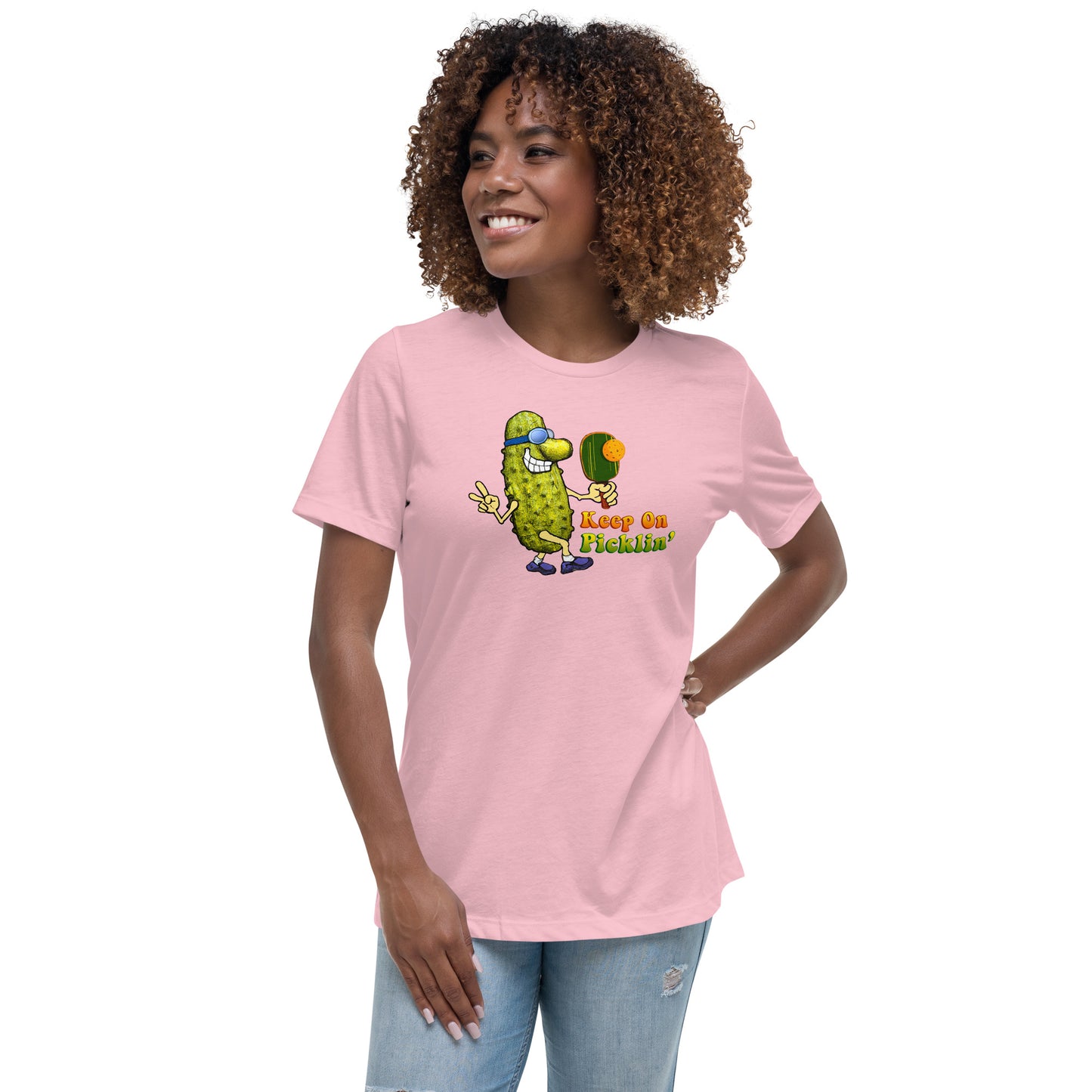 Women's Pickleball T-shirt, Keep On Picklin' Pickledude, Front Center Graphic, Short-sleeve