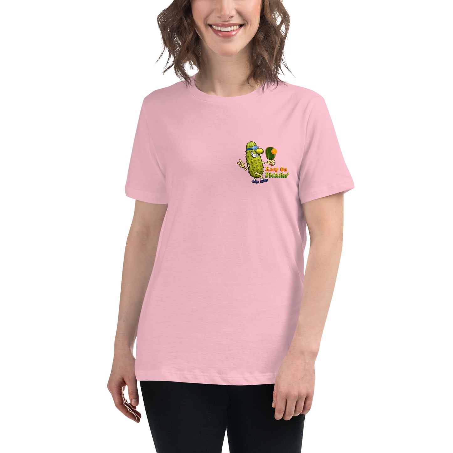 Women's Pickleball T-shirt, Keep On Picklin' Pickledude, Left Chest Graphic, Short-sleeve