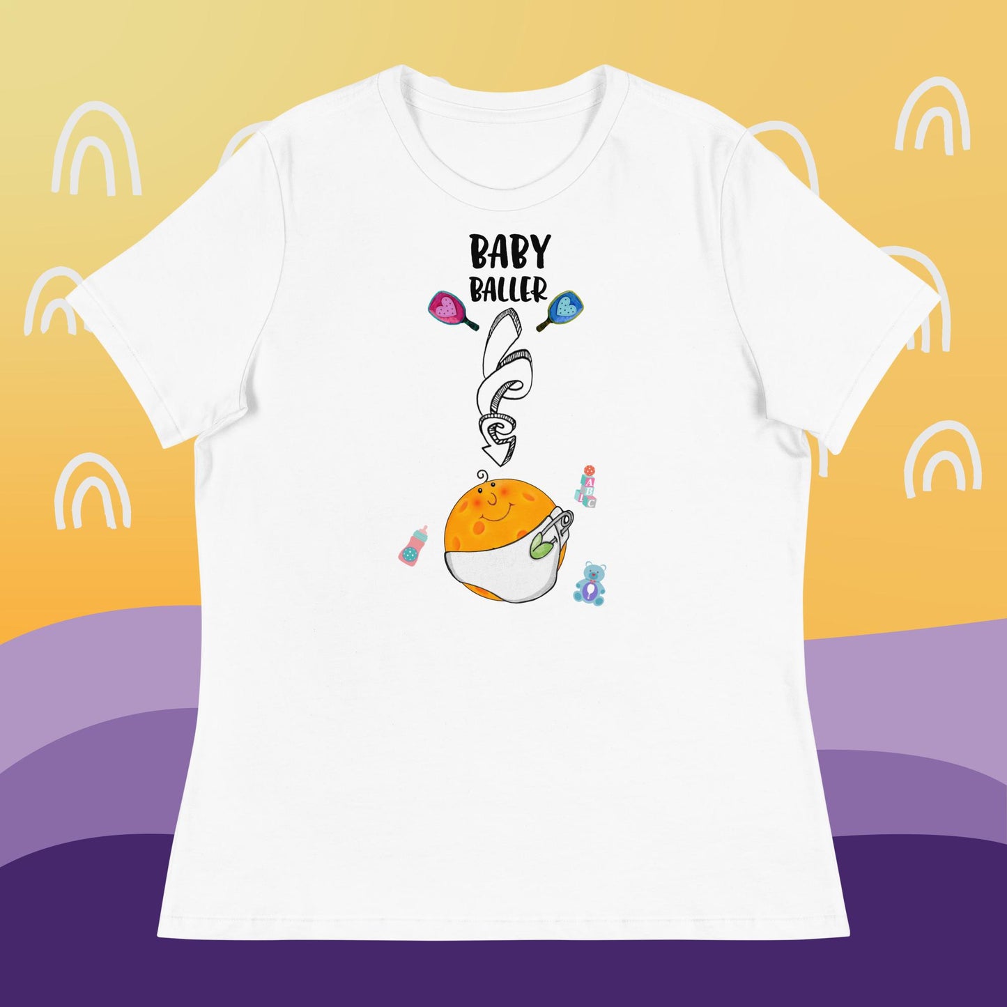 White Pickleball Maternity Shirt, Baby Baller, Women's Relaxed Tee